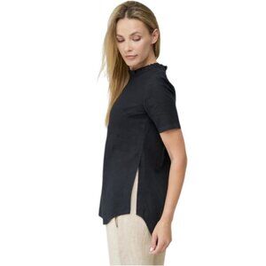 Linenbee Raw Split Hem High Neck Minimalist Lagom Euro Summer Linen Top Raw